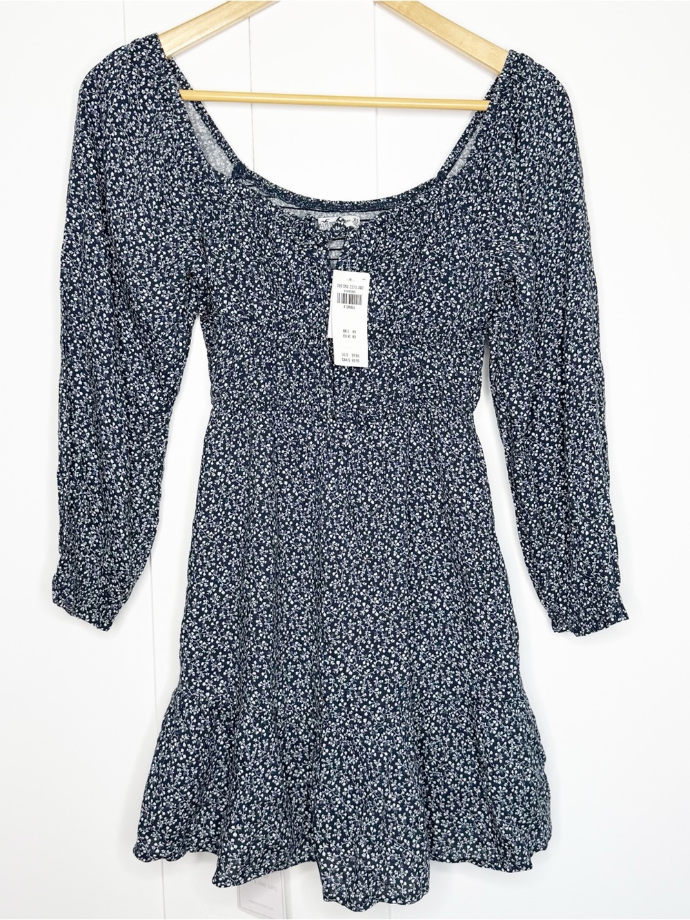 Hollister long sleeve smocked waist skort dress XS blue mini feminine flowy
